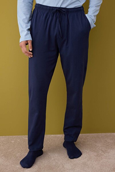 Trendyol Collection Indigo - Navy Blue Regular Fit 100% Cotton Knitted Pajamas Set Tmnaw26Pt00005