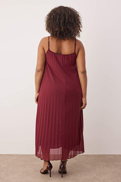 Trendyol Curve Burgundy Tulle Knitted Plus Size Dress