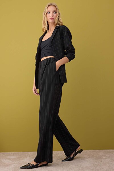 Trendyol Collection Black Striped Wide Leg/Wide Leg Fabric Pants Twoaw26Pl00102