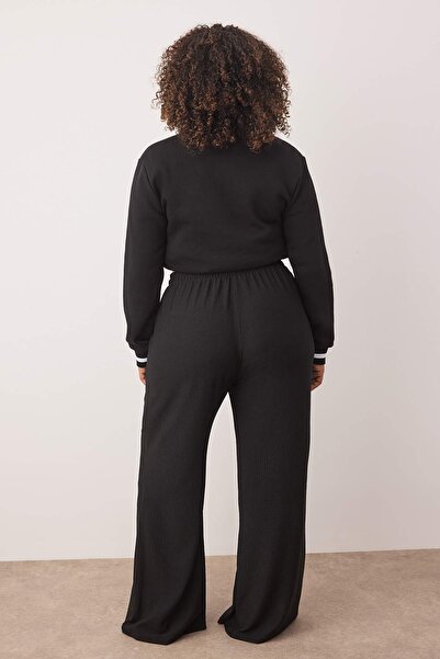 Trendyol Curve Black High Waist Wide Leg Draping Knitted Plus Size Pants Tbbaw26Ar00011