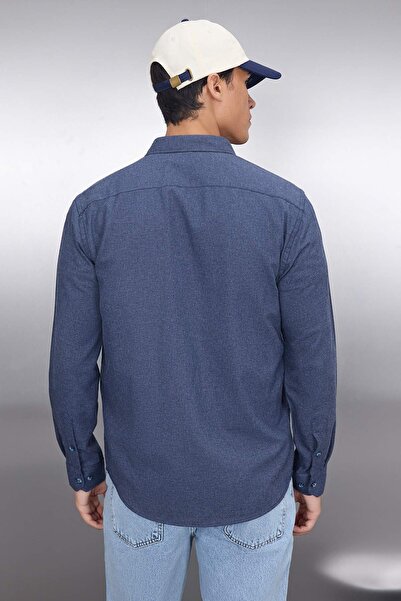 Trendyol Collection Indigo Regular Fit dupla zsebes füles texturált télikabát ing TMNAW22GO0350