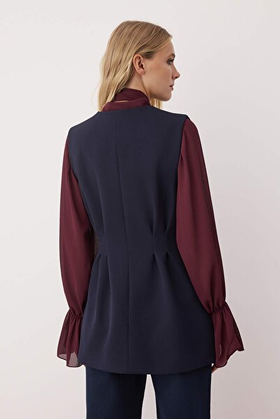 Trendyol Modest Navy Blue Fitted Peplum Detailed and Snap Buttoned Woven Vest Tctaw26Yl00004
