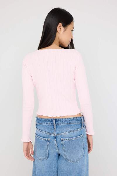 Trendyol Collection Teen Pink Pointel Slim/Fitted Knitted Blouse Twoaw26Bz00012