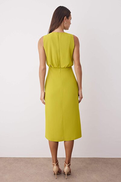 Trendyol Collection Oil Green Plain Midi Woven Dress Twoss25El00879