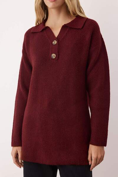 Trendyol Modest Burgundy Polo Neck Thessaloniki Knit Sweater TCTAW26AK00009