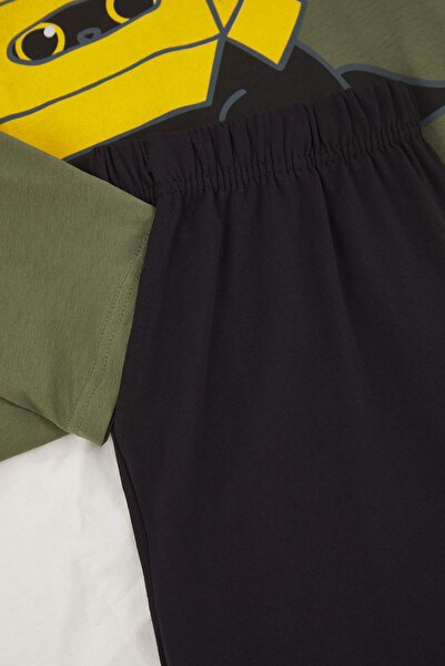 Trendyol Collection Khaki Regular Cotton Long Sleeve Top Printed Knitted Pajamas Set Tmnaw26Pt00016