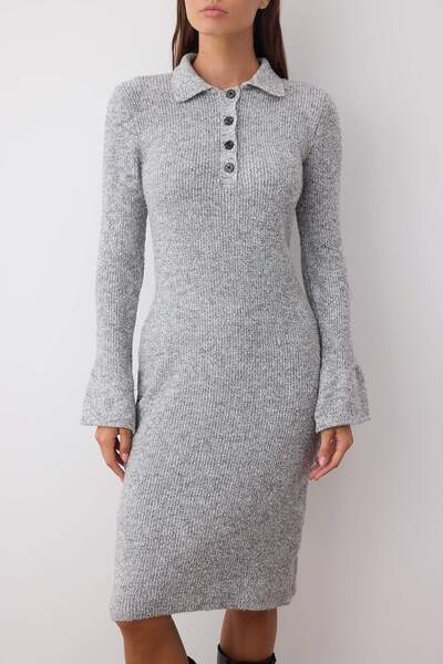 Trendyol Collection Anthracite Gradient Midi Polo Collar Spanish Sleeve Knitwear Dress Twoaw26El00097