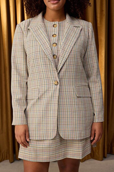 Trendyol Curve Ειδική συλλογή καφέ καρό/καρό υφαντό παλτό μεγάλου μεγέθους TBBAW26AG00028