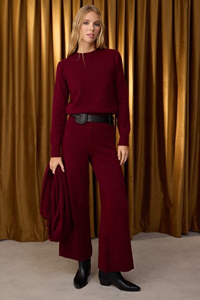 Trendyol Collection Special Collection Burgundy Soft Textured Shawl Sweater-Pants Knitwear Bottom-Top Set Twoaw26Au00005