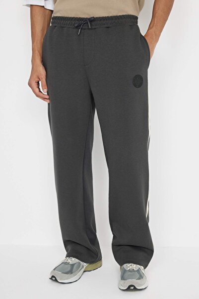 Trendyol Collection Teen Anthracite Straight Fit Stripe Detail Slikon Label Thick Sweatpants Tmnaw26Ea00000