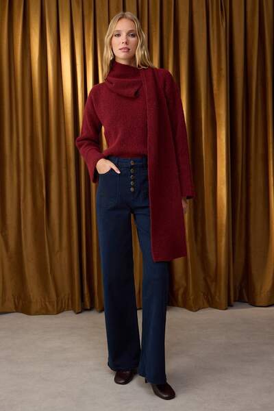 Trendyol Collection Спеціальна колекція Синій колір Деталізовані високі талії Широкі штани Зручні Еластичні Комфортні джинси TWOAW26JE00017