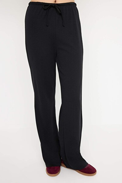 Trendyol Collection Black Button Fitted/Slim Fit Crew Neck Stretch Knit Bottom - Top Set Twoaw26Au00075