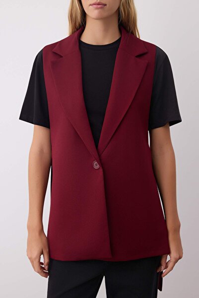 Trendyol Collection Burgundy Oversize Accessory Side Tie Detail Single Button Lined Woven Vest Twoaw23Ye00032