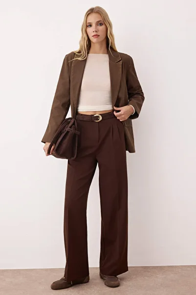 Trendyol Collection Brown Pleated Wide Leg/Wide Leg Trousers Twoaw25Pl00109