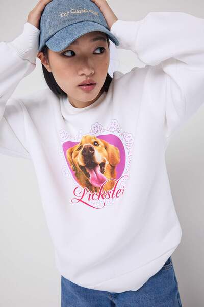 Trendyol Collection Teen Ecru Oversize/Printed Knitted Sweatshirt Twoaw26Sw00104