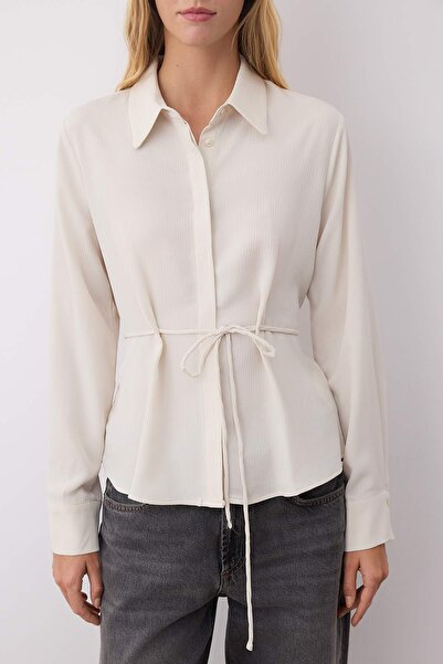 Trendyol Collection Beige Binding Detailed Transparent Woven Shirt Twoaw26Go00082