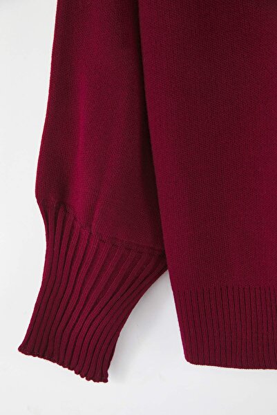 Trendyol Curve Burgundy Bow/Ribbon Detailed Knitwear Cardigan Tbbaw26Av00011