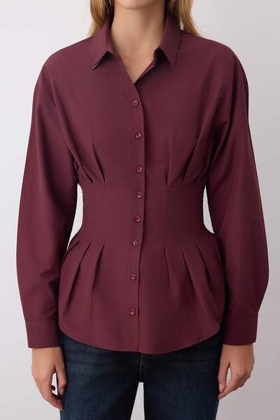 Trendyol Collection Burgundy Beautifully Fitted Shirt with Gipe Detail Twoaw26Go00008