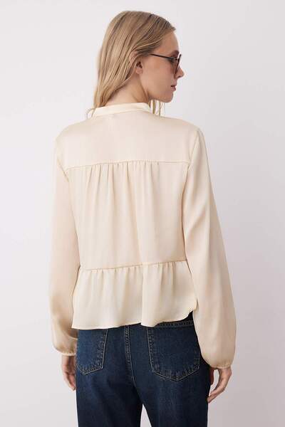 Trendyol Collection Mink Satin Shirring Detailed Boho Shirt Twoaw26Go00078