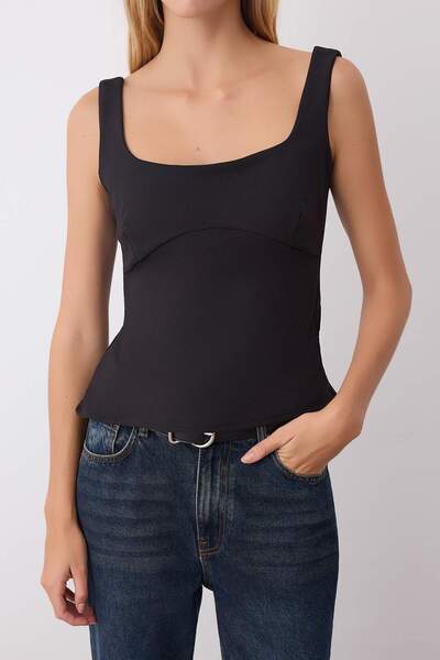 Trendyol Collection Black Back Bow Detailed Fitted Strap Woven Blouse Twoss25Bz00573