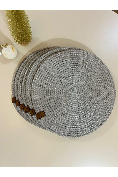VELLORA HOME 6-Piece Gray Color Supla Set American Service 32cm Diameter Wicker Mesh under Plate