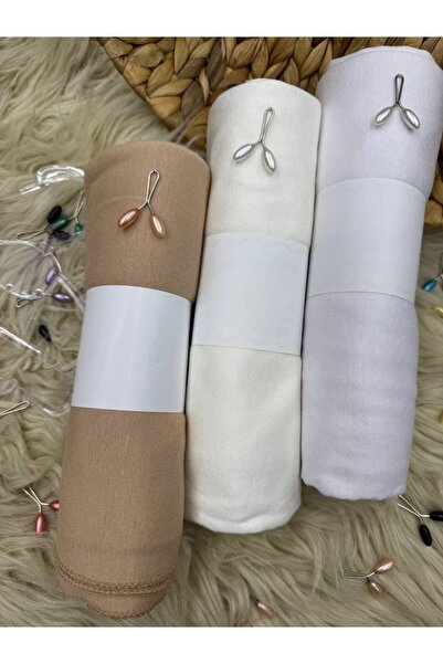 LA SEFA شال مفرود من القطن الممشط مكون من 3 قطع-بيج-أبيض-أوكور