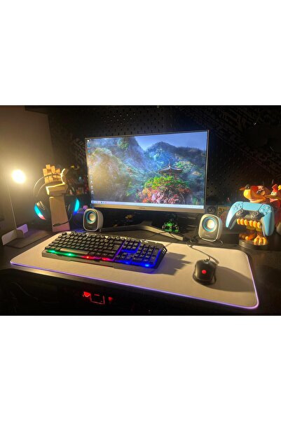 QUANDTECH Gaming Oyuncu Mouse Pad Beyaz Rgb Speed Yüzey 13+1 farklı Değişen Ledli,80x30 Cm