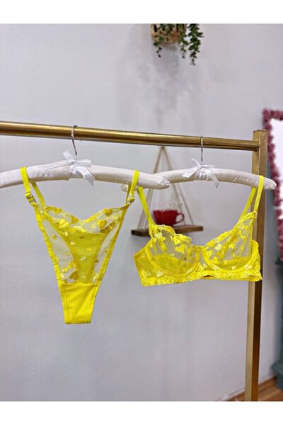 SİLVER MİRROR Neon Green Supported Push up Bra Set