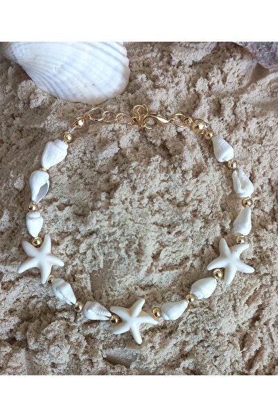 BNGaksesuar Deniz Kabuğu Gold Detaylı Yıldızlı Bileklik