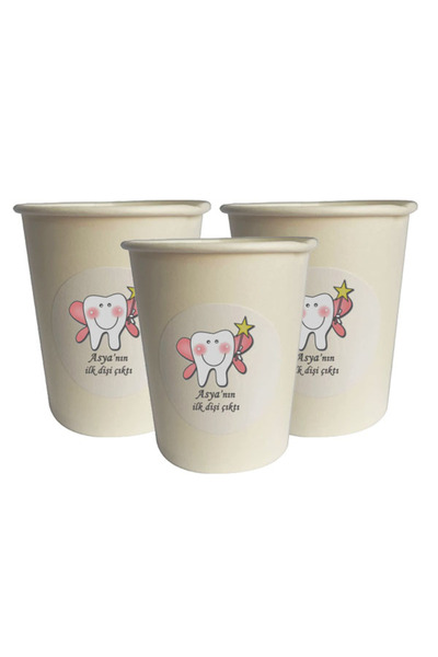 BEYHAN BAYHAN 10 Adet Kişiye Özel Baskılı Pembe Diş Buğdayı Karton Bardak - İlk Diş Bardak