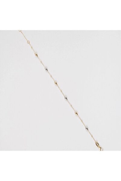 Sandra Ferretti Brățară din Aur Galben, Alb de 18K cu Bile Ovale Multicolore, Bile Diamantate și Lanț Diamantat