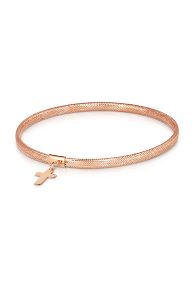 Sandra Ferretti Elastic Bracelet in 14K Yellow Gold with Cross Pendant
