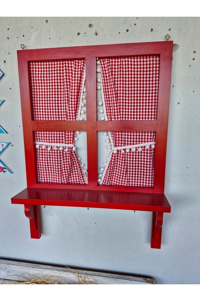 Home El yapımı dekoratif ahşap kırmızı pencere,balkon bahçeler için duvar dek...
