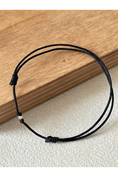 Rupen Kraft 14 Ayar Altın Dorika Detaylı Siyah İpli El İşi Zarif Altın Halhal