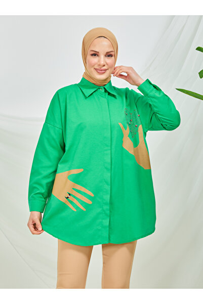 SAHRA BUTİK Single Jewelled Cardigan Printed Tunic