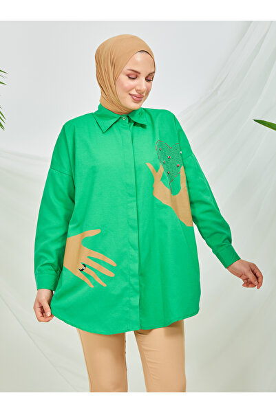 SAHRA BUTİK Single Jewelled Cardigan Printed Tunic