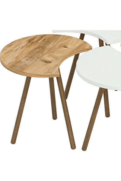 interGO Masă de cafea cvadruplă cu picioare din lemn - model pin atlantic / alb