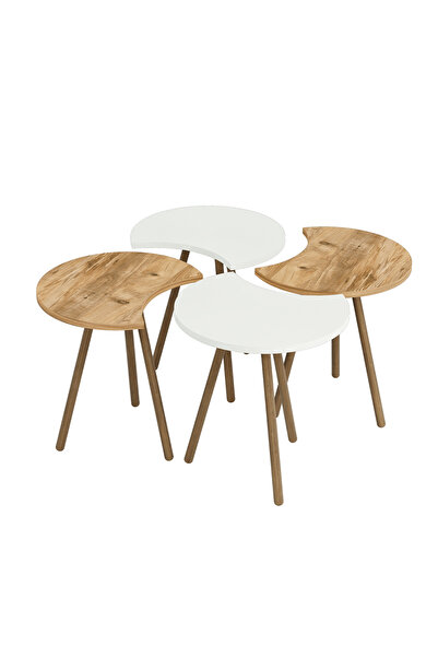 interGO Masă de cafea cvadruplă cu picioare din lemn - model pin atlantic / alb