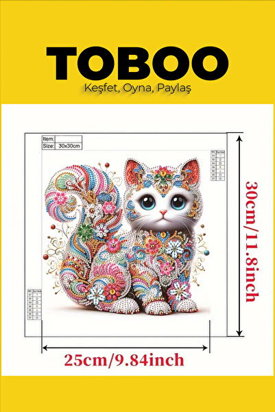 shop 5D Elmas Boyama Kiti Yuvarlak Canvas Sanat, ÇERÇEVESİZ, Kedi temalı Mozaik El Sanatları 30x30 cm