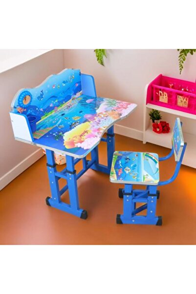 Other طاولة دراسة تعليمية للأولاد مع كرسي مصممة برسومات عالم المحيط للأطفال