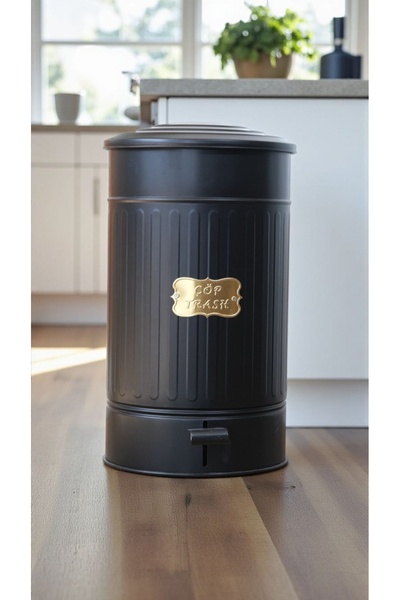 Turkco Metal 30lt Vintage Dizayn Pedallı Yanmaz Çöp Kovası, İç Poşet Kullanım...