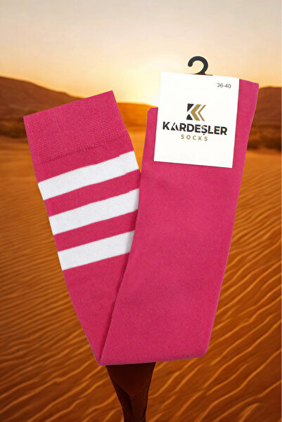 KARDEŞLER ÇORAP White Striped Pink Over Knee Cotton Socks