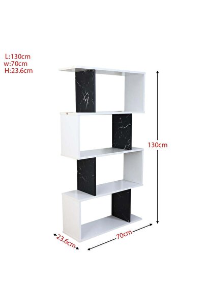 BAITY Open Shelf Unit 4 Levels - Malaysian Wood - White and Black Marble