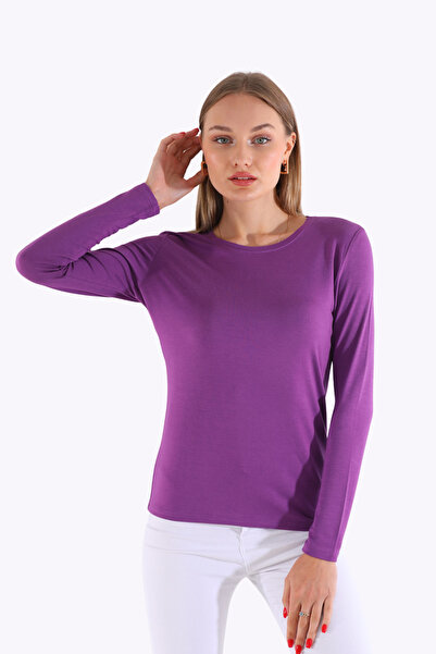 penyebizden Γυναικείο T-shirt με λαιμόκοψη Viscose Lycra μακρυμάνικο-Μωβ