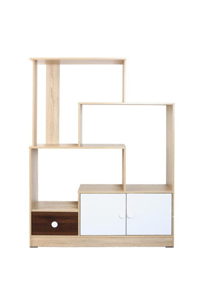 BAITY Wooden Storage Unit with Shelves and Drawers, Beige and White - 120*30*159 cm