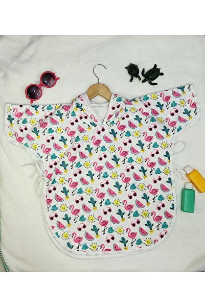 Fronte Home منشفة شاطئ بغطاء للرأس للأطفال بنمط فلامنغو