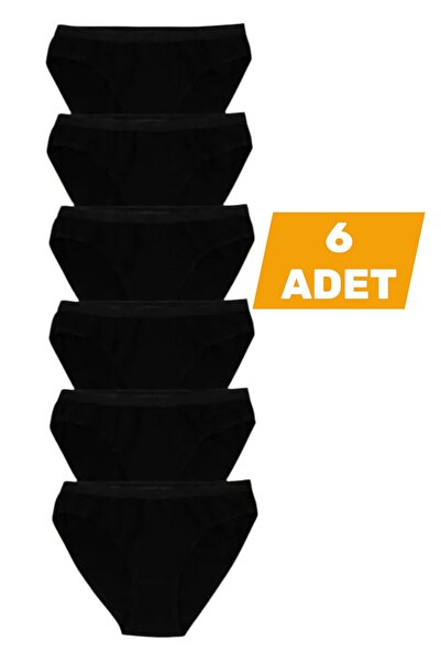 KEYAL Tutku Kadın Siyah 6'lı Paket Pamuklu Su Yolu Bikini Külot