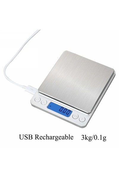 Choice ميزان مطبخ رقمي بشحن USB بسعة 3 كجم و0.1 جم، سعة 3000 جم/0.1 جم، مع صينيتين لشحن المجوهرات المنزلية الصغيرة