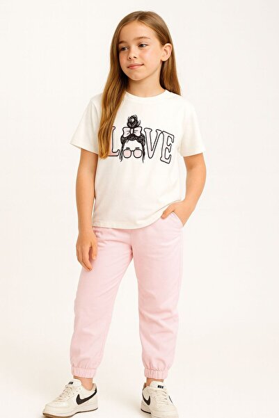 ESİLA KİDS Set de trening pentru fete cu imprimeu Love, cu croiala relaxata -...