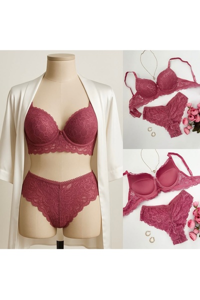 SATTENS Lace Padded Bra Kilot Suit